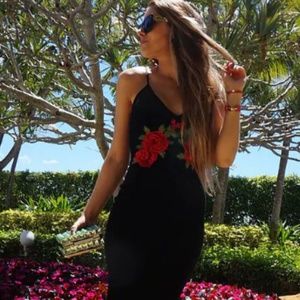 Plunge Embroidered Rose Applique Velvet Cami